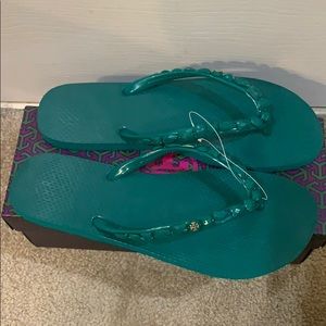 Tory Burch Jeweled Flip Flop Emerald Green Size 10